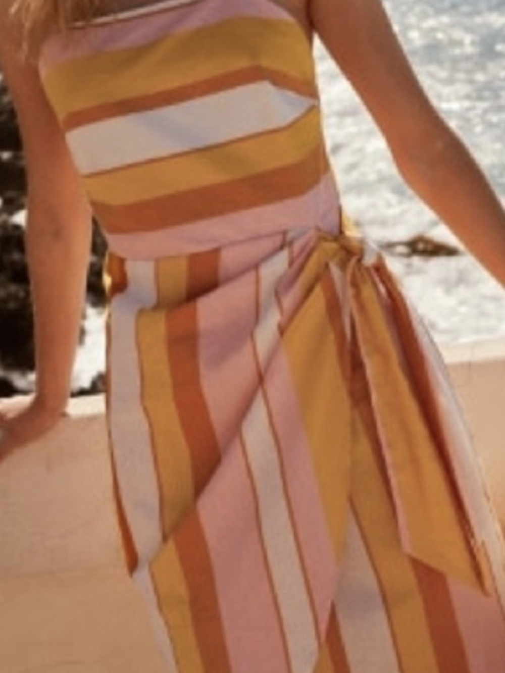 Express Yellow & Pink Striped Wrap Midi Dress